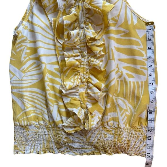 Karen Kane Yellow Mustard Tropics Ruffle Sleeveless Blouse Size Large - Picture 9 of 10